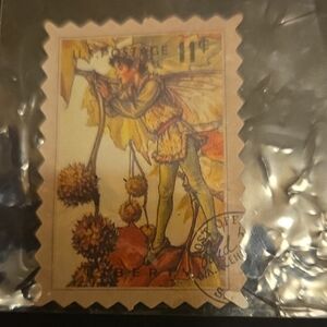 Vintage Fairy Postage Stamp Art in Earthy Tones